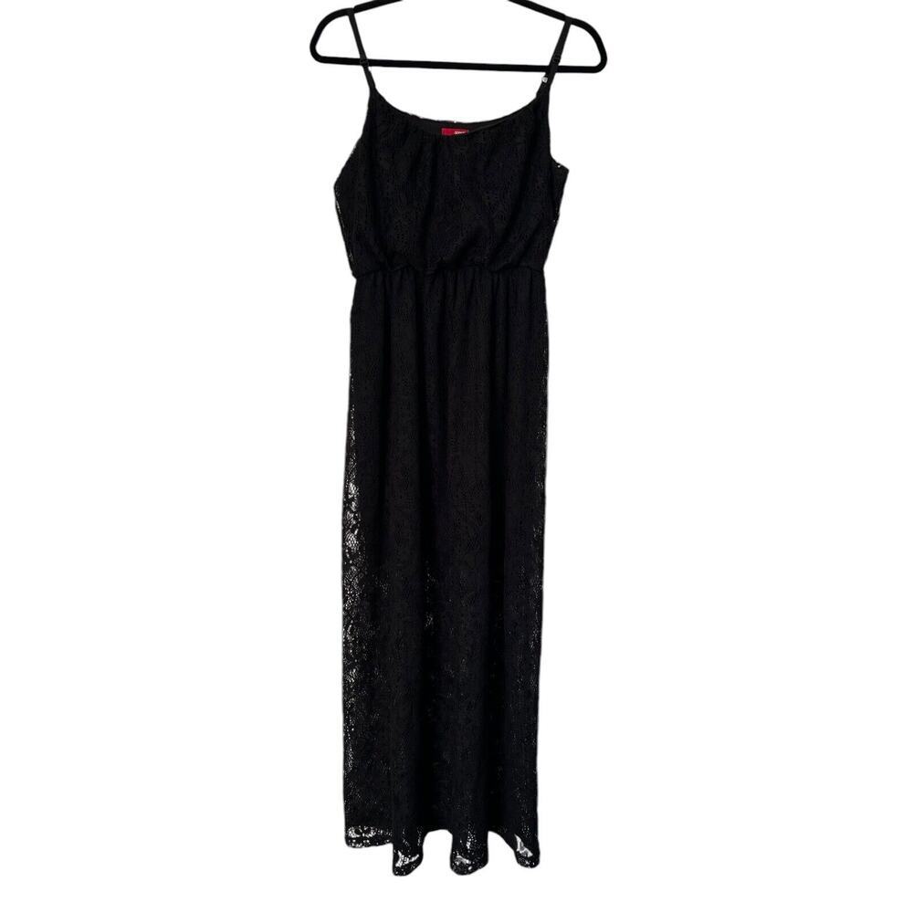 Bongo Dress Womens Size L‎ Black Sleeveless Spaghetti Strap Lace Overlay Long